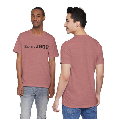 Vintage 1993 Est. T-Shirt by Printify featuring classic "Born in 1993" design on a comfortable casual tee.