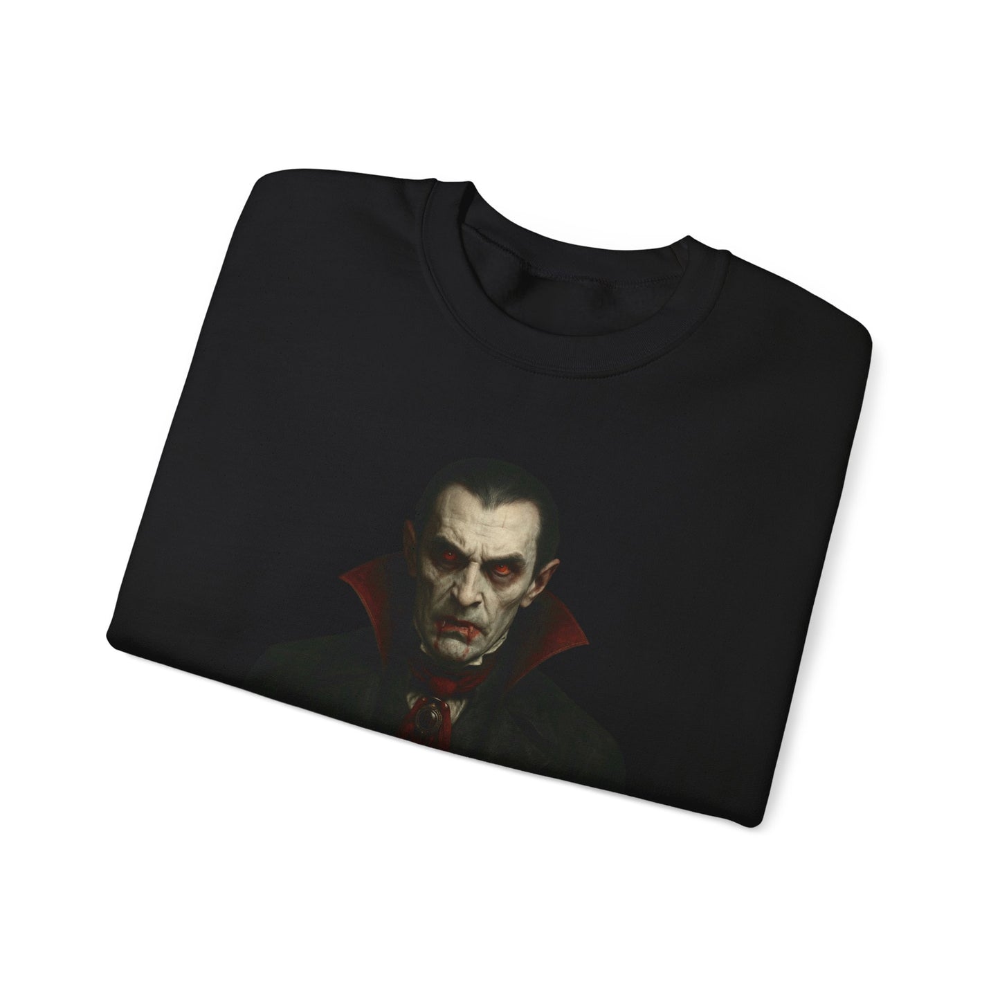 Black Vampire Portrait crewneck sweatshirt by Printify featuring a detailed vampire face graphic on the front.