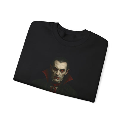 Black Vampire Portrait crewneck sweatshirt by Printify featuring a detailed vampire face graphic on the front.