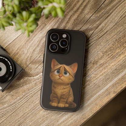 Cute sad kitty print phone case for iPhone by Printify, featuring a protective design with a sad cat illustration.