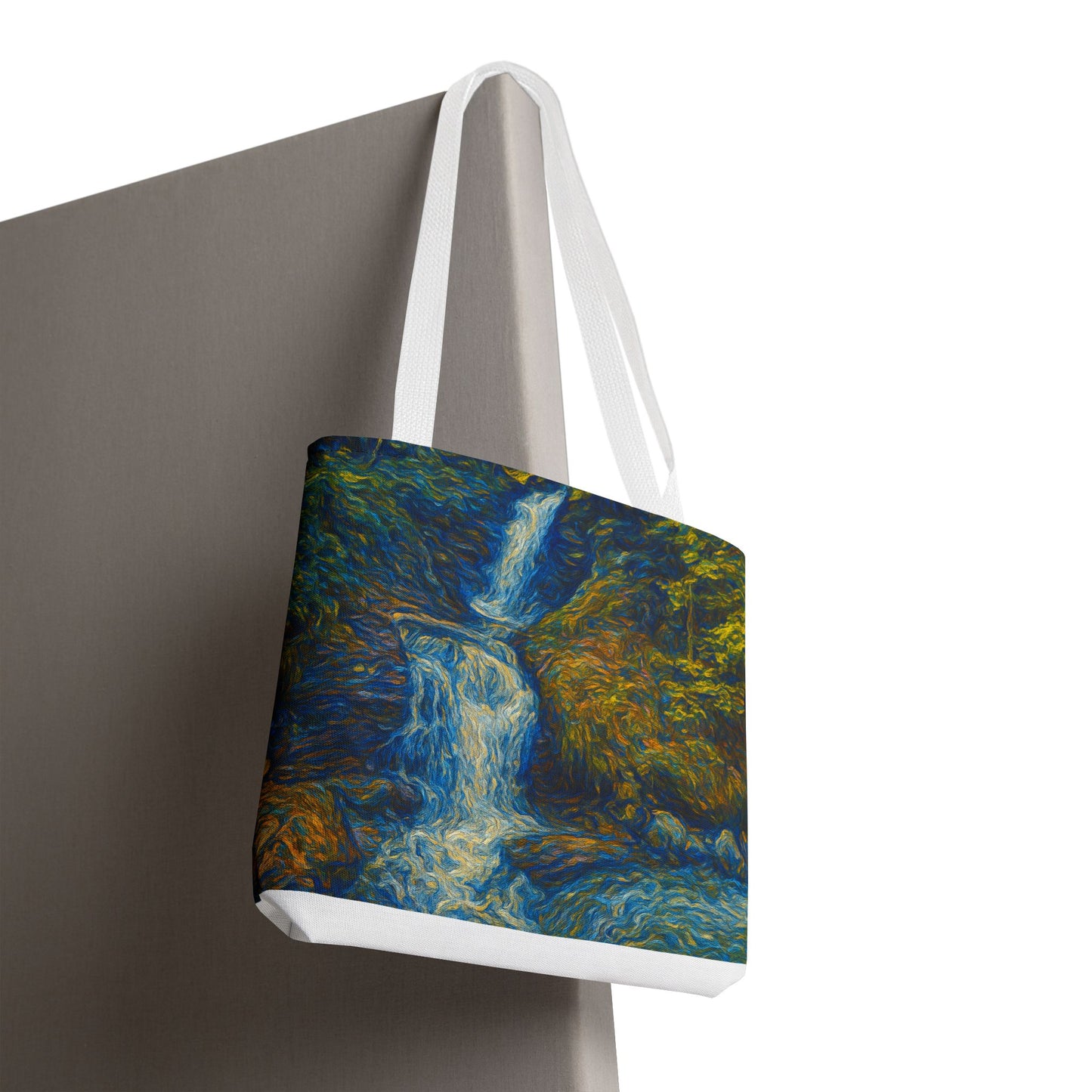Nature-Inspired Tote Bag, Artistic Eco-Friendly Shopper, Waterfall Design, Reusable Market Bag, Gift for Nature Lovers - TRV