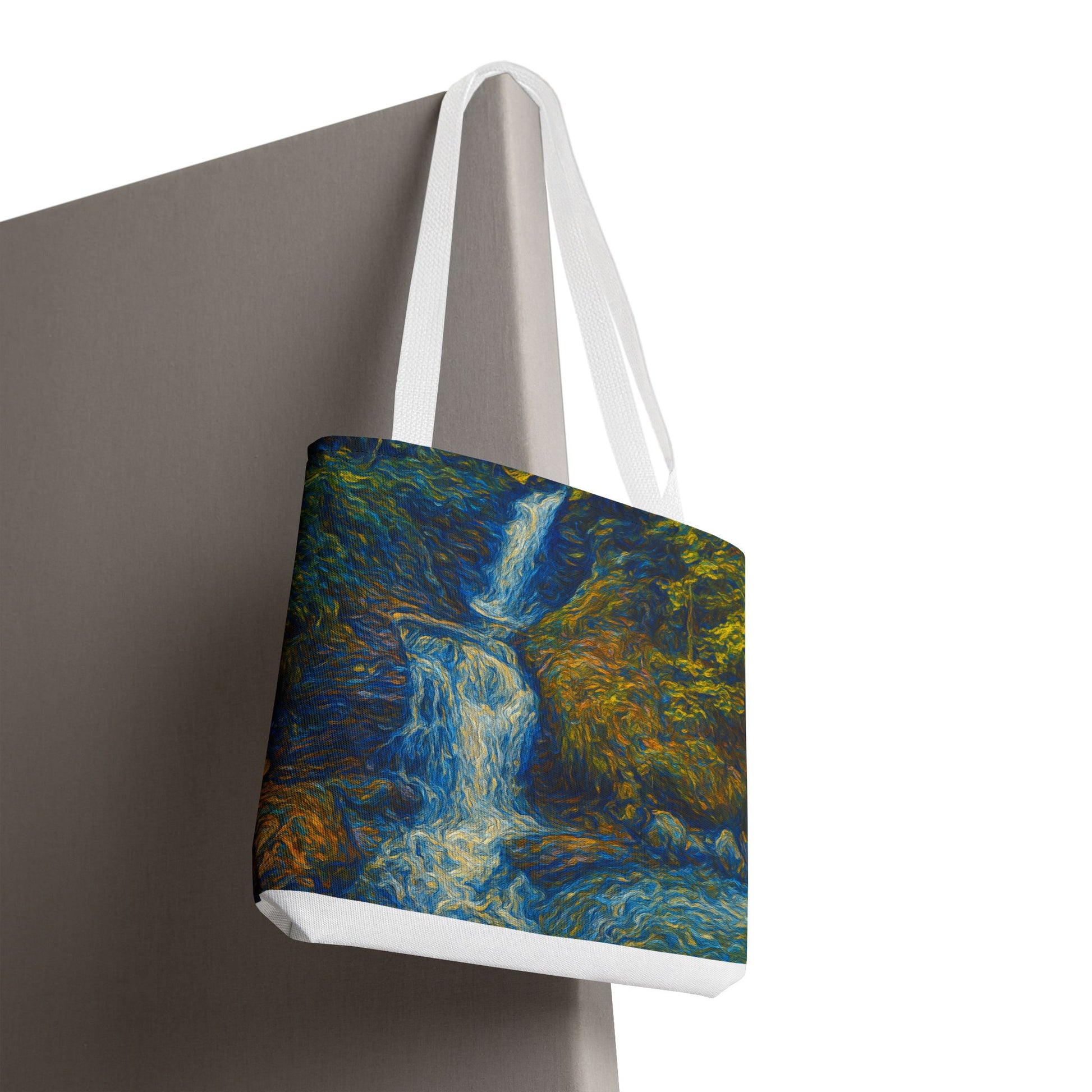 Nature-Inspired Tote Bag, Artistic Eco-Friendly Shopper, Waterfall Design, Reusable Market Bag, Gift for Nature Lovers - TRV