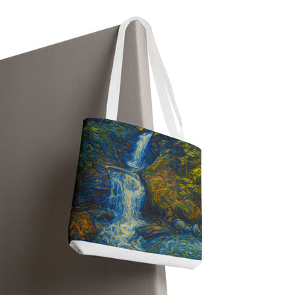 Nature-Inspired Tote Bag, Artistic Eco-Friendly Shopper, Waterfall Design, Reusable Market Bag, Gift for Nature Lovers - TRV