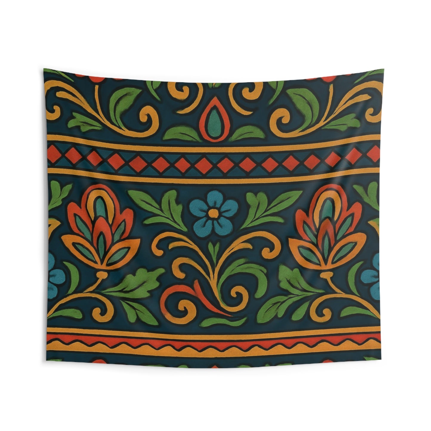 Folk Floral Indoor Wall Tapestry — Vibrant Boho Flower Pattern