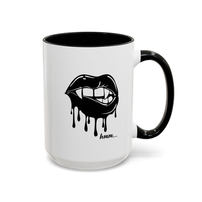 Black Dripping Lips accent coffee mug with bite graphic, available in 11oz or 15oz, by Printify.