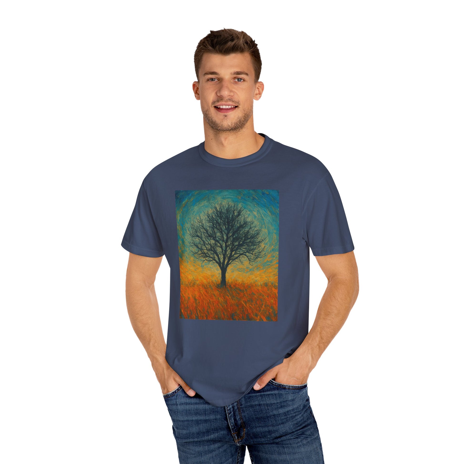 Nature-Themed Unisex Garment-Dyed T-Shirt - Tree Design, Bohemian Tee, Nature Lover Gift, Eco-Friendly Fashion, Casual Wear - TRV