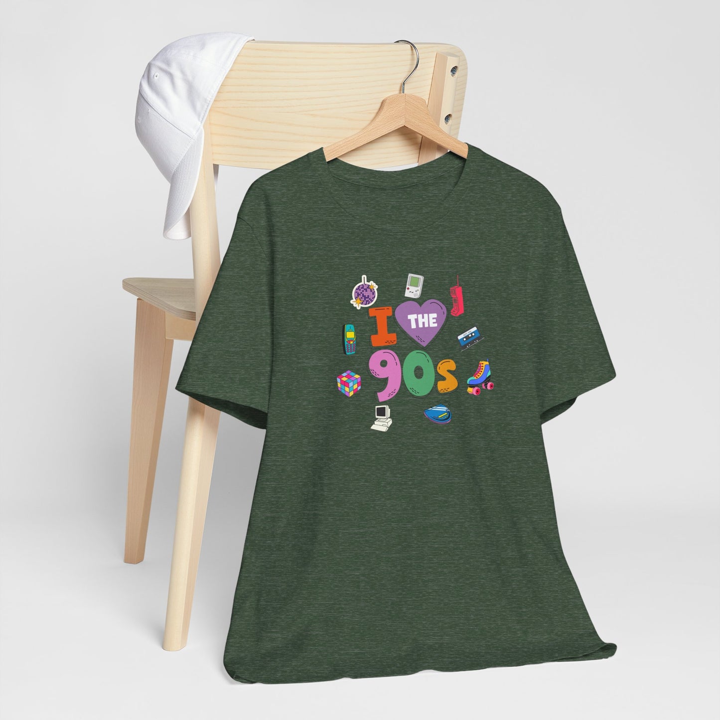 I  Love the 90's Short Sleeve Tee - Retro Graphic Tee, Vintage Style Shirt, Perfect for Casual Outings, 90s Nostalgia Apparel