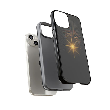 Tough Cases - Radiant Star Phone Case, Protective Black Shockproof Cover with Golden Light Design