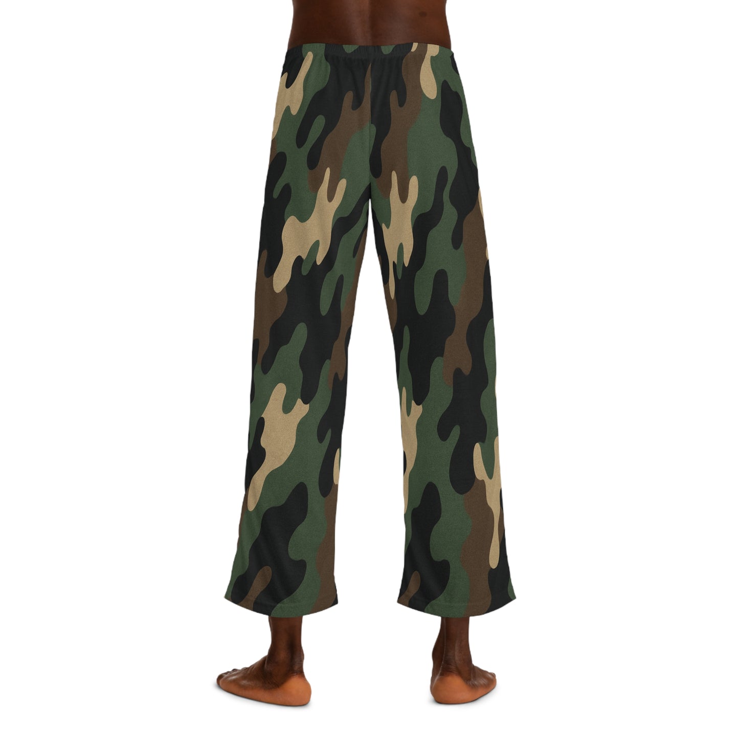 Men's camo lounge pajama pants with all-over print, comfortable sleepwear from Printify featuring a camouflage design.