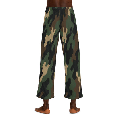 Men's camo lounge pajama pants with all-over print, comfortable sleepwear from Printify featuring a camouflage design.