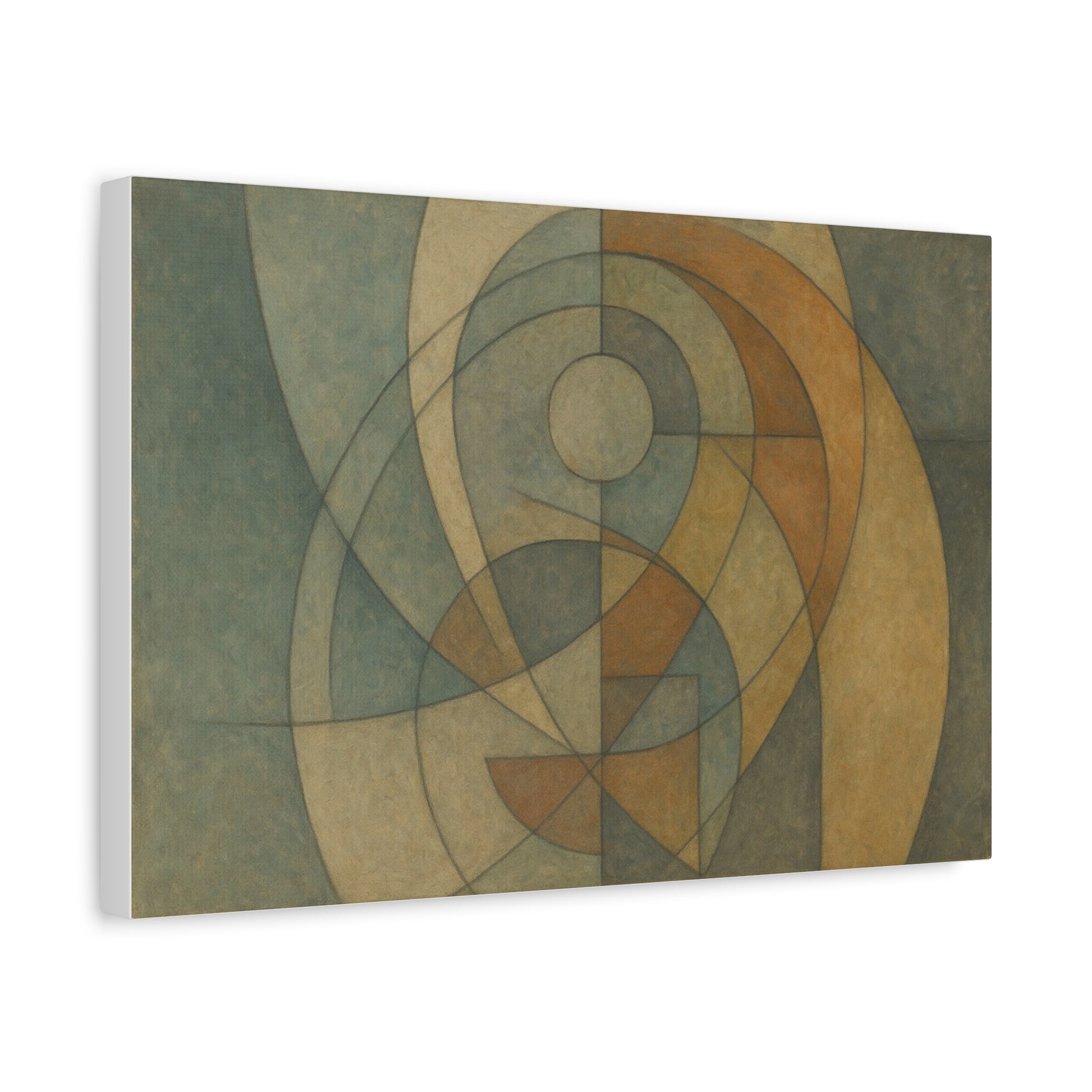 Abstract geometric circles on a matte canvas print by Printify, featuring bold shapes and vibrant colors.