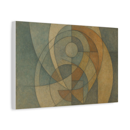 Abstract geometric circles on a matte canvas print by Printify, featuring bold shapes and vibrant colors.
