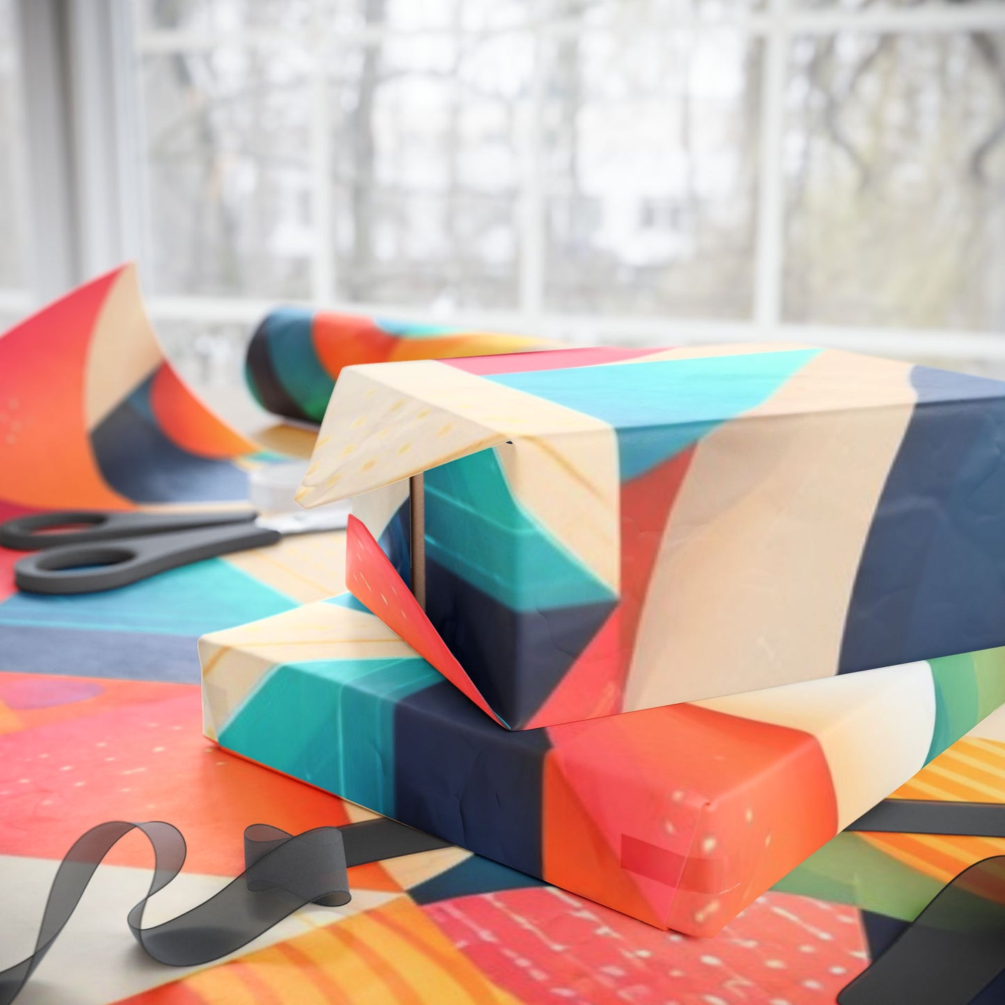 Geometric Colorwave Wrapping Paper Roll — Vibrant Abstract Gift Wrap