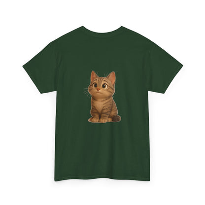 Cute brown kitten graphic T-shirt for cat lovers, featuring a playful feline design on a comfortable casual tee.