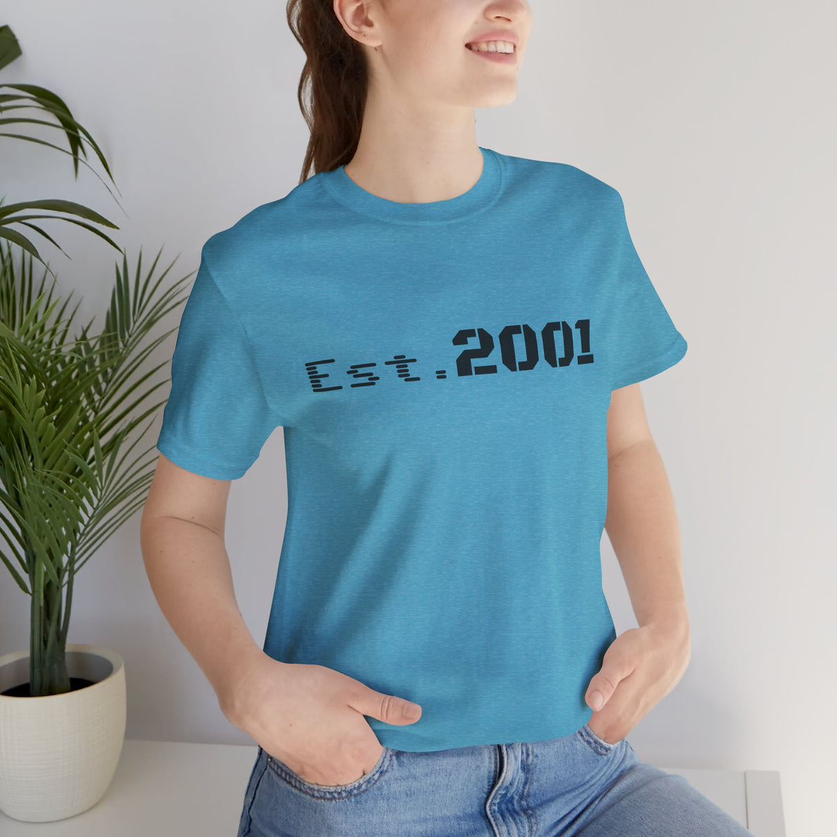 Retro minimalist Est. 2001 graphic T-shirt by Printify featuring a clean design and birth year text on a casual tee.