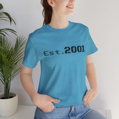Retro minimalist Est. 2001 graphic T-shirt by Printify featuring a clean design and birth year text on a casual tee.