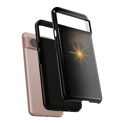 Tough Cases - Radiant Star Phone Case, Protective Black Shockproof Cover with Golden Light Design