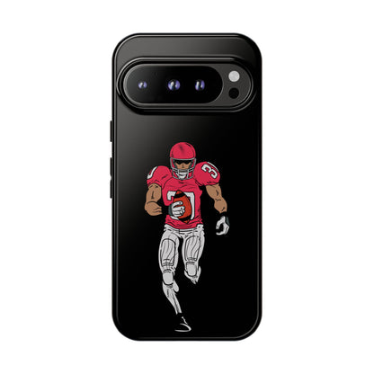 Black football player tough phone case for iPhone, protective sports-themed case by Printify with athletic design.