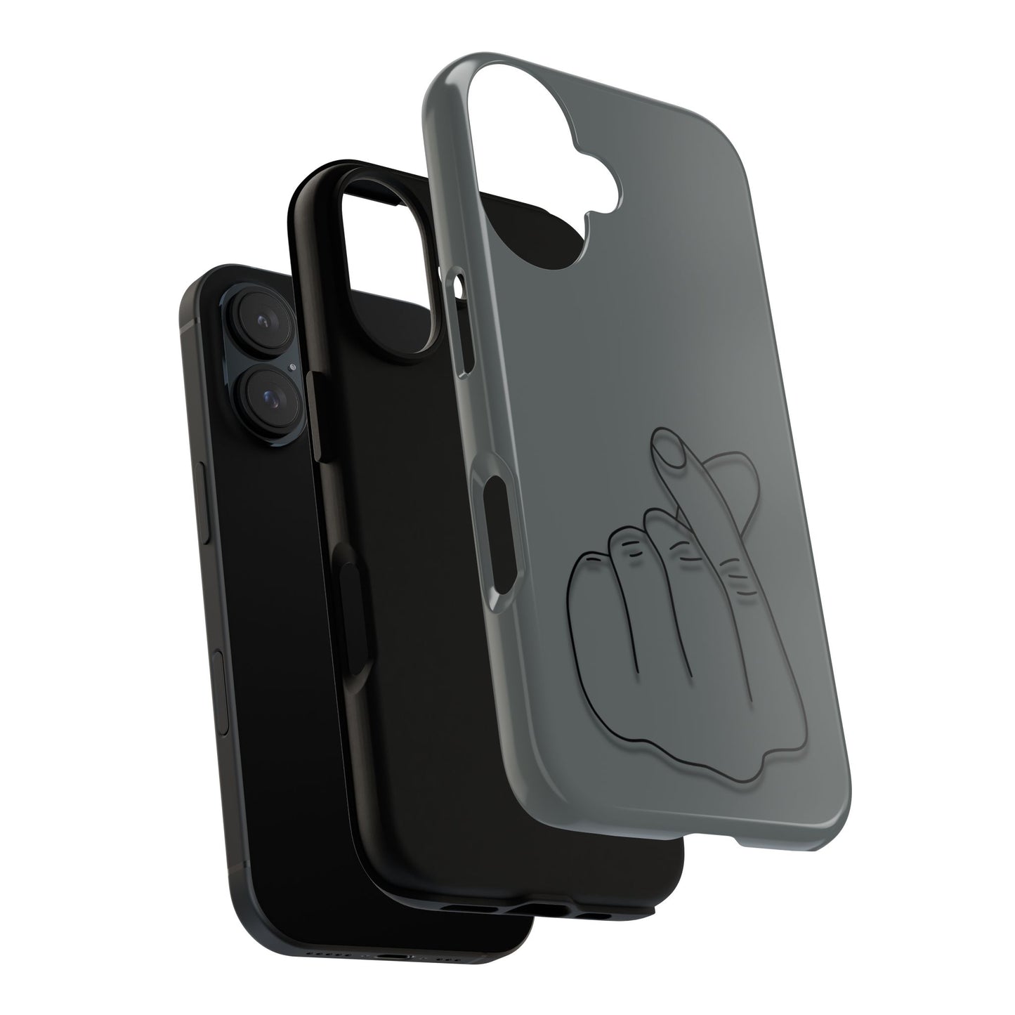 Silicone phone case with embossed Korean finger heart design, compatible with smartphones, by Printify.
