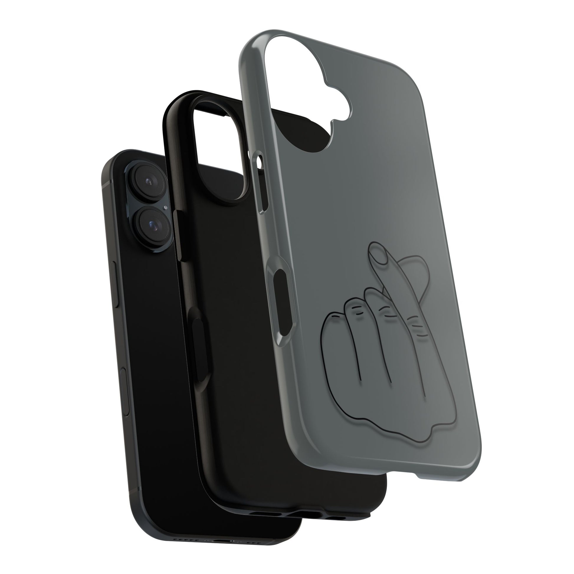 Silicone phone case with embossed Korean finger heart design, compatible with smartphones, by Printify.