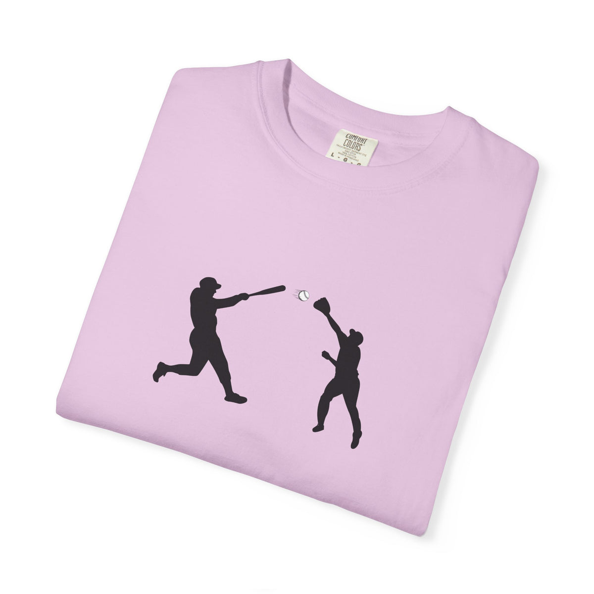 Minimal baseball players silhouette graphic T-shirt by Printify, featuring a stylish and simple baseball-themed design on the front.
