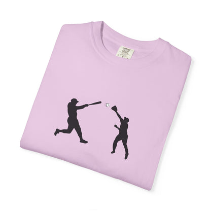 Minimal baseball players silhouette graphic T-shirt by Printify, featuring a stylish and simple baseball-themed design on the front.