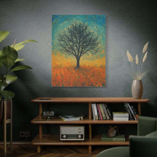 Stormy sky tree matte stretched canvas