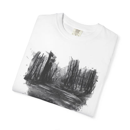 Artistic Forest Scene T-shirt | Nature Lover Gift, Outdoor Adventure Tee, Eco-Friendly Fashion, Vintage Inspired Clothing, Unisex Gift - TRV