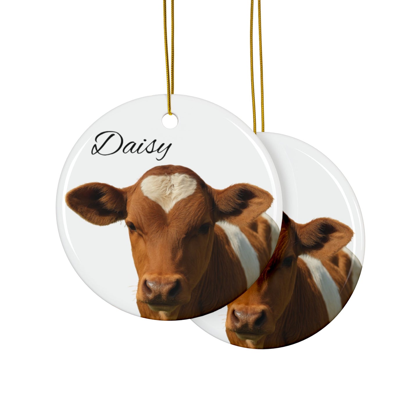 Ceramic Heart-Spot Calf ornament with personalized name option, featuring a cute calf design on a ceramic surface.