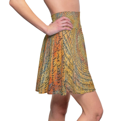 Colorful spiral print skater skirt with boho style, made by Printify, featuring vibrant all-over abstract pattern perfect for festivals.
