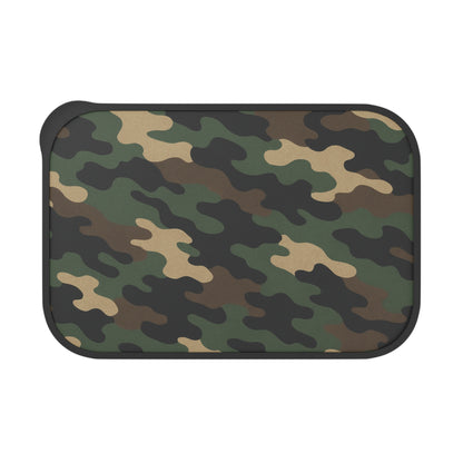 Camouflage PLA bento box with band, utensils, eco-friendly lunch container, accessories from Printify, durable and reusable.