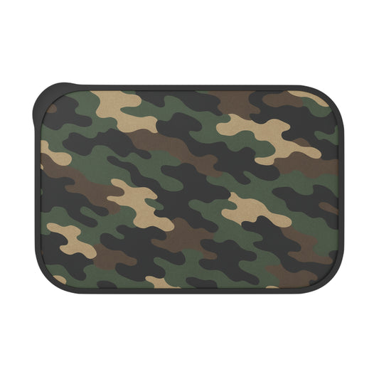 Camouflage PLA bento box with band and utensils, eco-friendly lunch container by Printify, ideal for packed meals and on-the-go use.