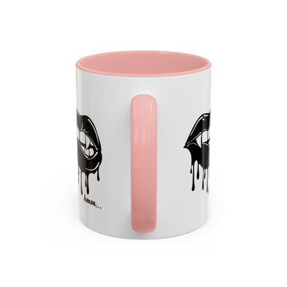 Black accented Dripping Bite Coffee Mug by Printify, 11oz or 15oz ceramic mug with unique dripping design.