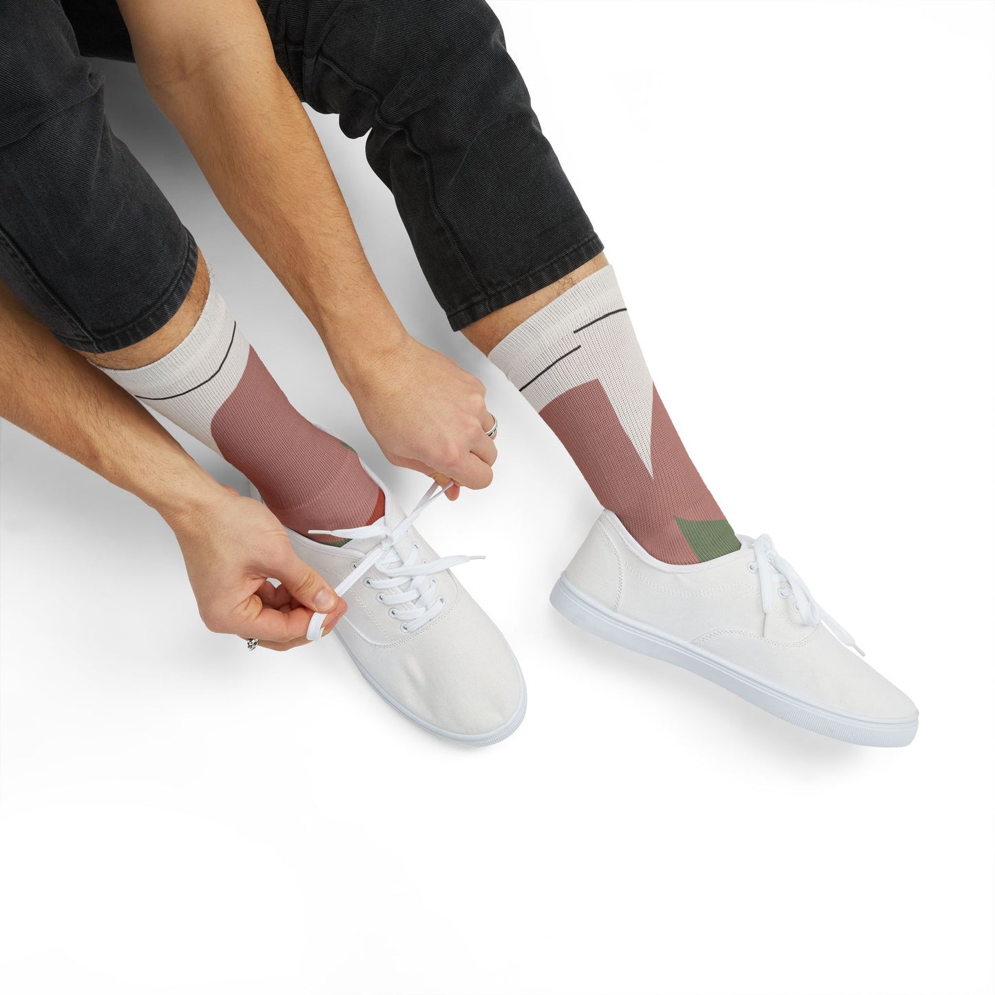 Abstract Geometric Floral Sublimation Socks | Colorblock Crew Socks