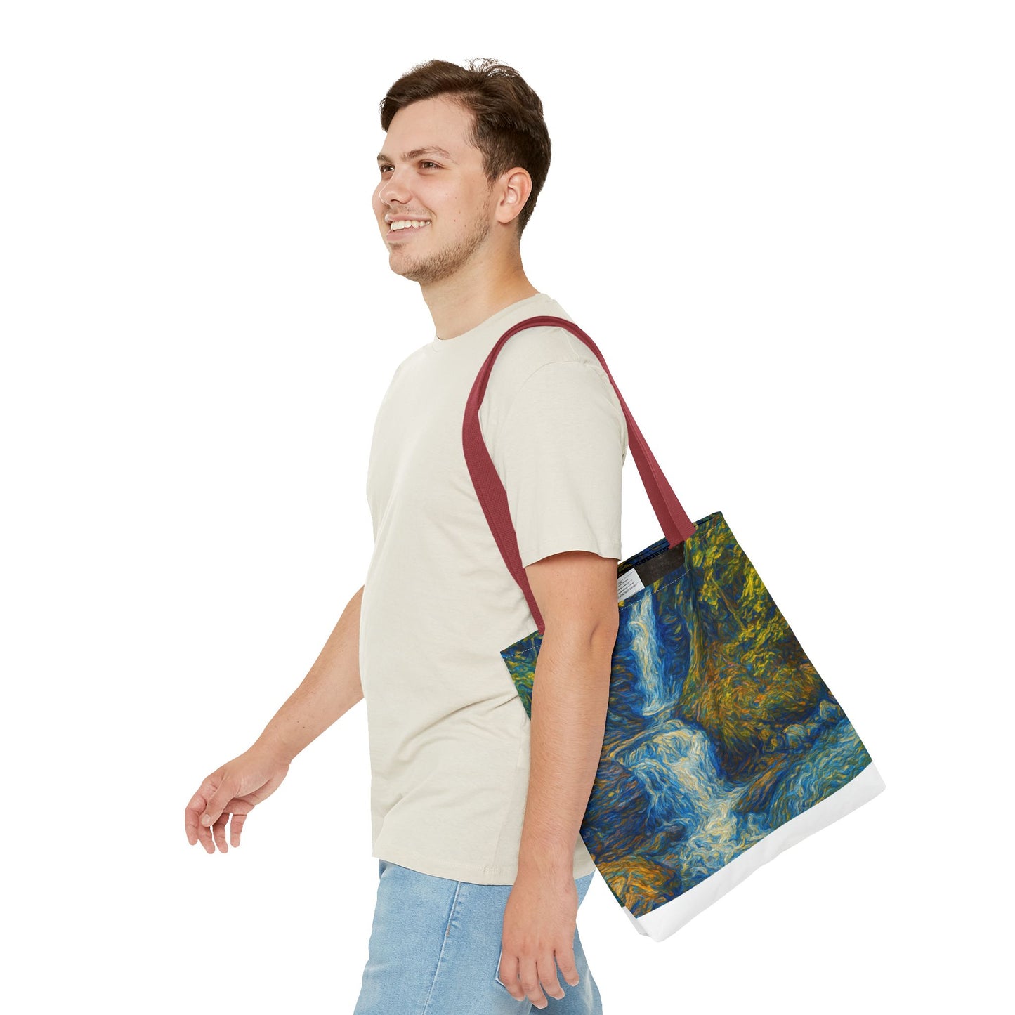 Nature-Inspired Tote Bag, Artistic Eco-Friendly Shopper, Waterfall Design, Reusable Market Bag, Gift for Nature Lovers - TRV
