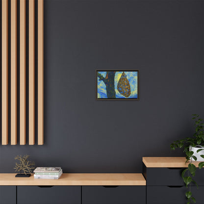Framed matte canvas art of a starry nut cluster with dried plums in a tree, by Printify, showcasing detailed nature scene.
