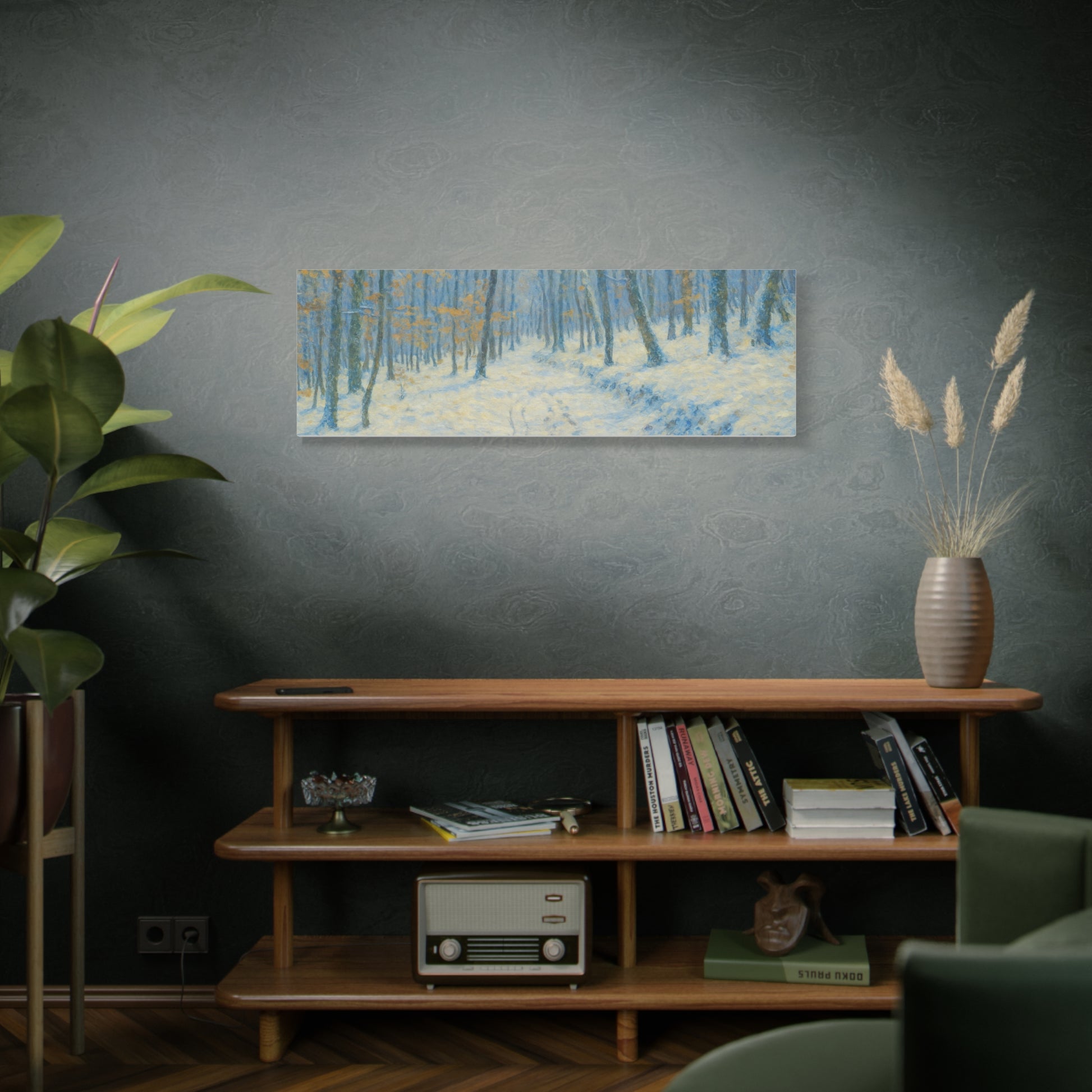 Winter woodland canvas print by Printify featuring a snowy forest scene on matte stretched wall art.