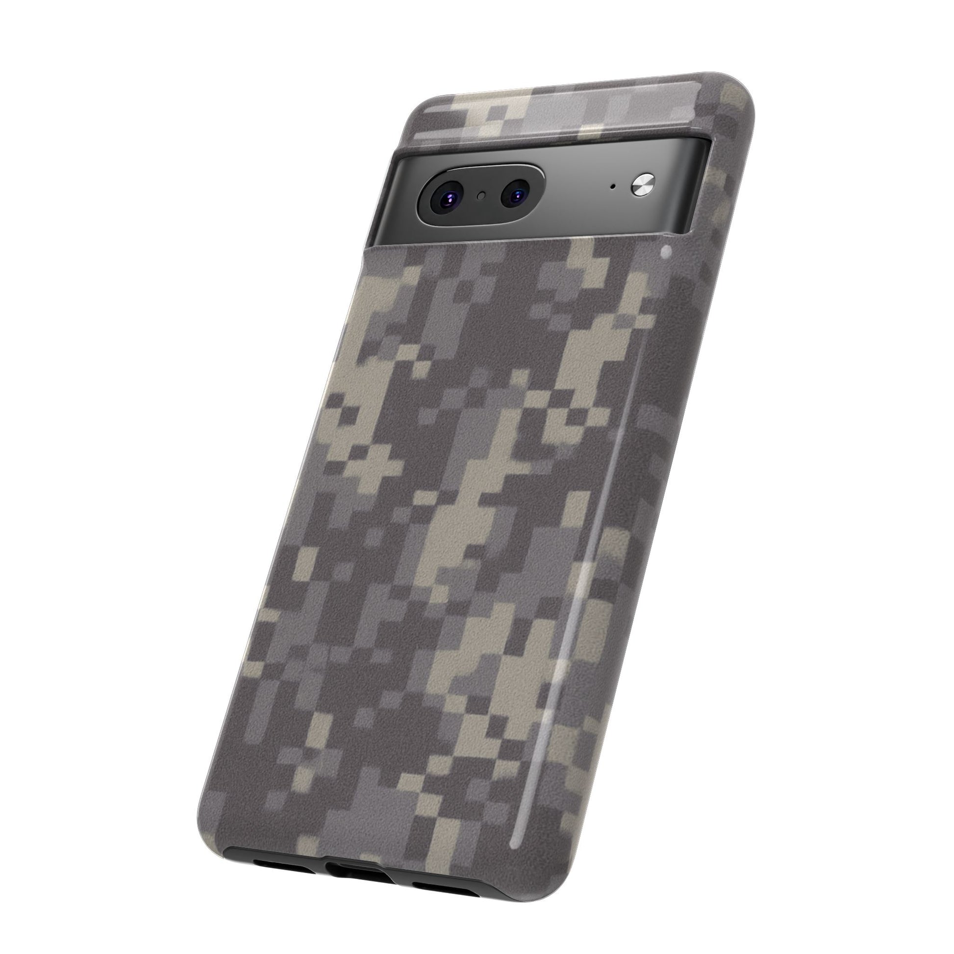 Rugged digital camouflage phone case by Printify offering durable protection for smartphones with a tough camo design.