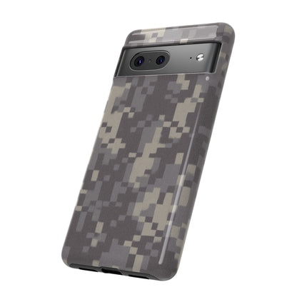 Rugged digital camouflage phone case by Printify offering durable protection for smartphones with a tough camo design.
