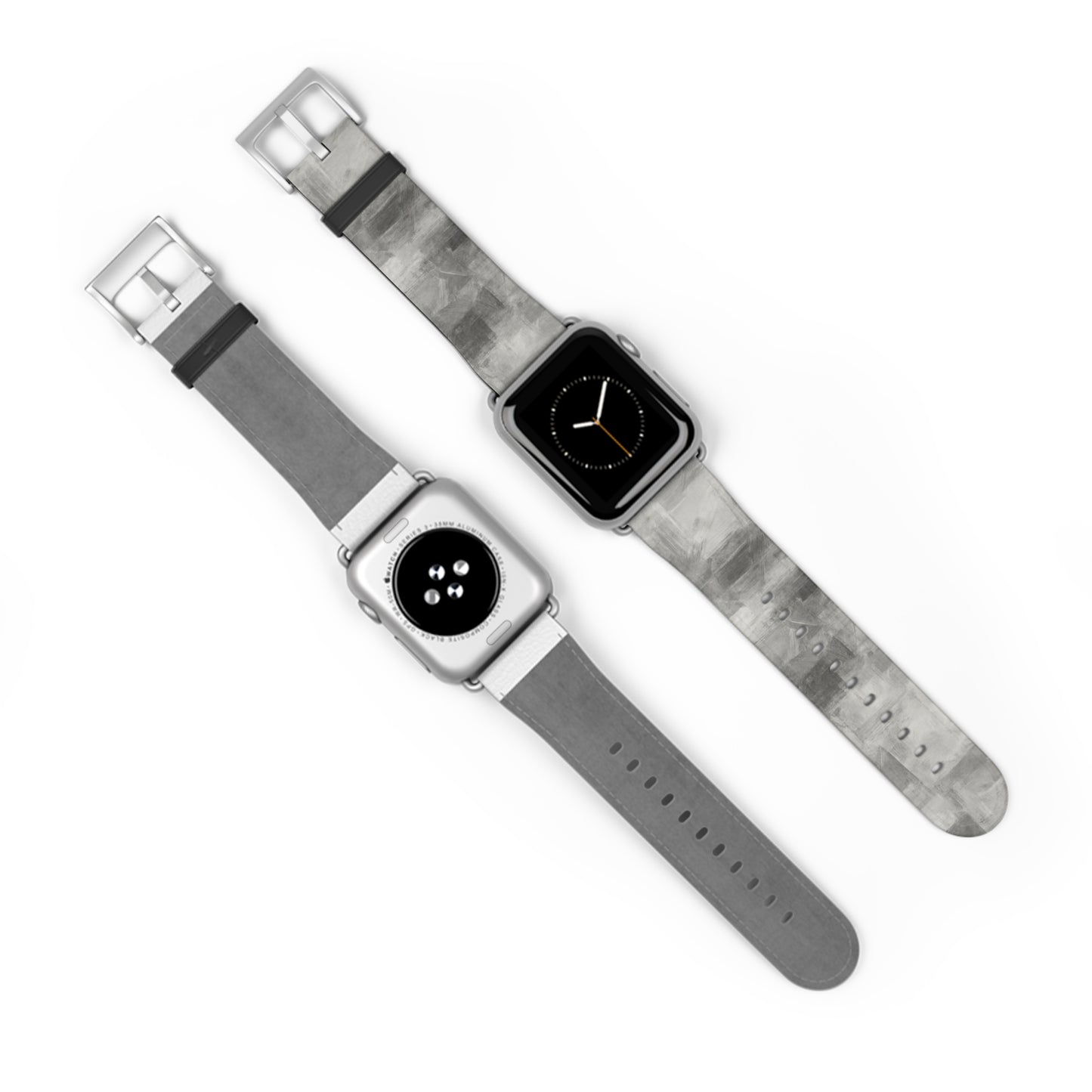 Gray watercolor camouflage Apple Watch band with neutral abstract design, made by Printify, designed as a stylish watch accessory