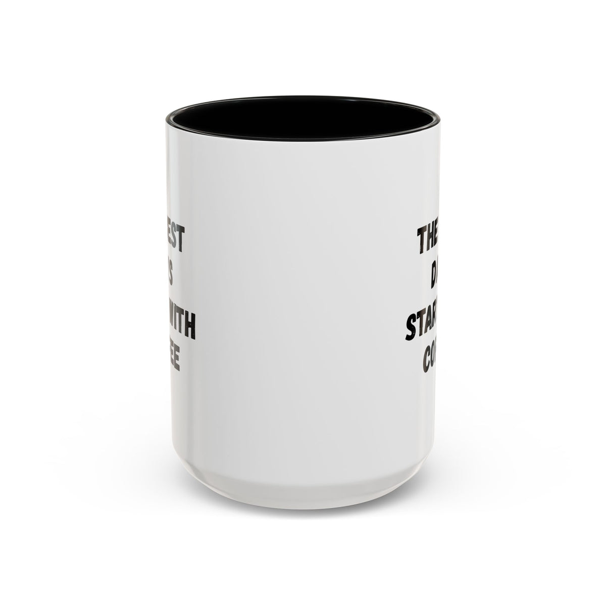 Ceramic coffee mug with "The Best Days Start With Coffee" text, 11oz, white with colorful lettering, ideal for hot beverages.