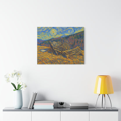 Impressionist Starry Landscape canvas print by Printify featuring a vibrant night sky with stars and scenic landscape art.