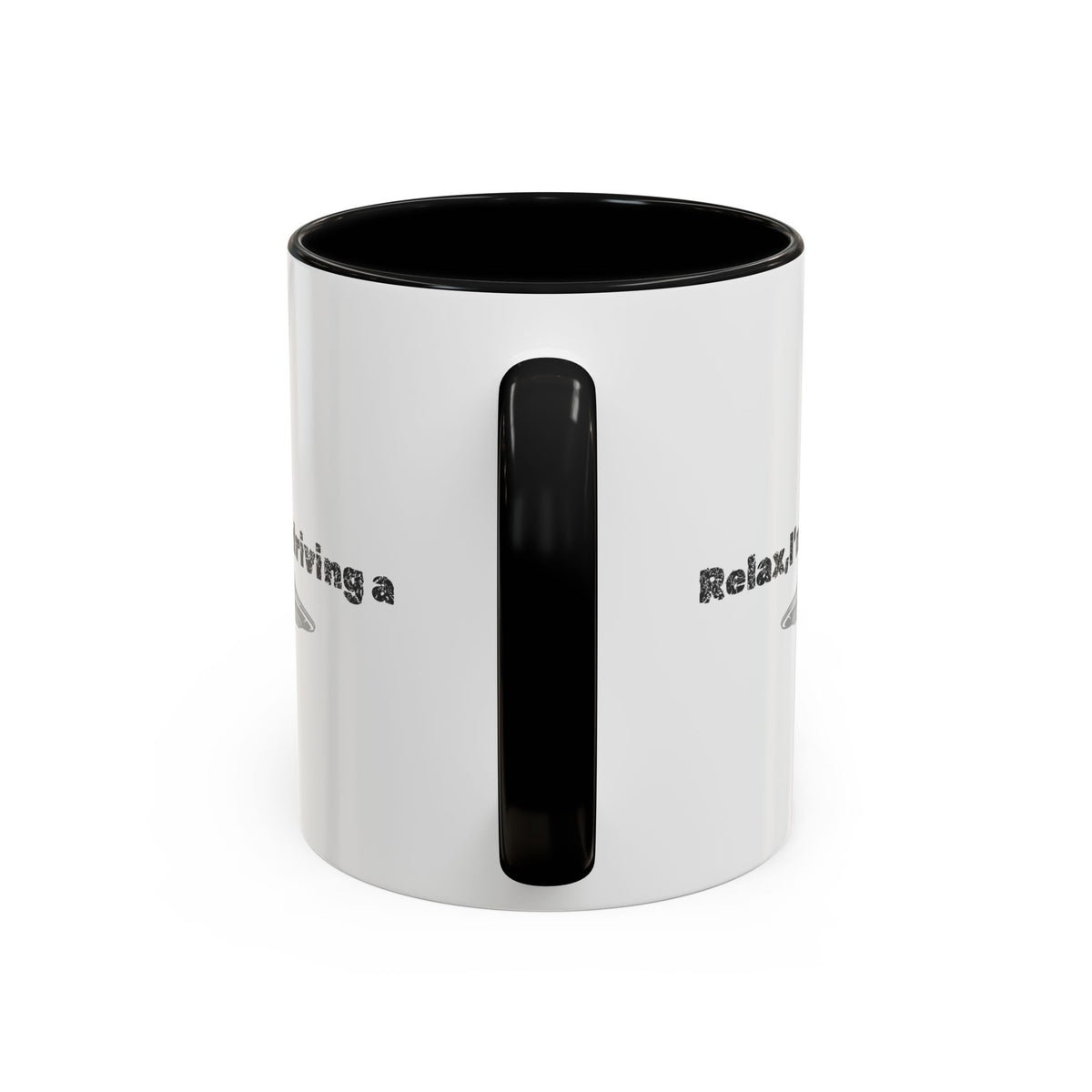 Ceramic coffee mug with "Relax, I’m Driving" UFO design, 11 oz, featuring a playful alien and space-themed artwork.