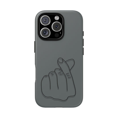 Silicone phone case with embossed Korean finger heart design, compatible with smartphones, by Printify