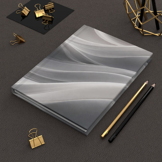 Abstract silver wave design hardcover journal with marble pattern, Printify paper notebook for writing and note-taking.