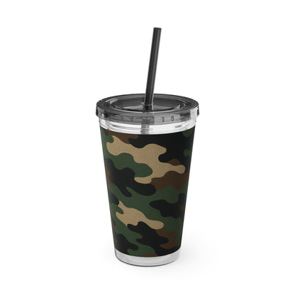 Stylish Camo Tumbler, 16oz Cup with Straw, Perfect for Outdoor Adventures, Gifts for Him, Travel Mug, Eco-friendly Drinkware, Camping - TRV