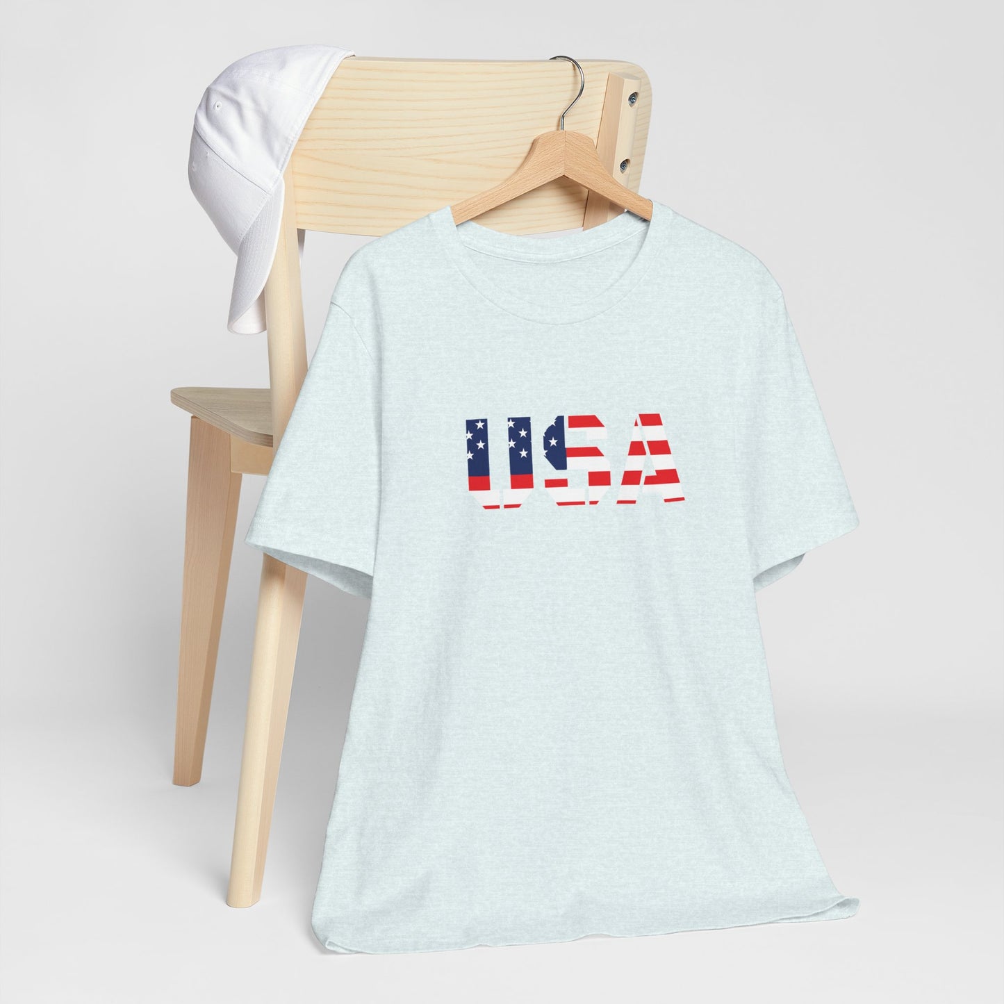 USA Flag Text Tee — Patriotic Fourth of July T-Shirt