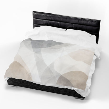 Neutral Abstract Shapes Velveteen Plush Blanket | Minimal Geometric Throw