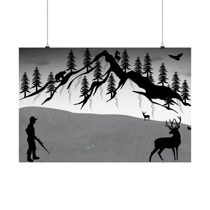 Nature-Inspired Satin Poster for Outdoor Lovers, Cabin Decor, Wall Art, Gift for Hunters, Rustic Home Decoration - TRV