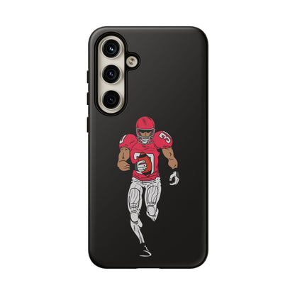 Black football player tough phone case for iPhone, protective sports-themed case by Printify featuring athletic design.